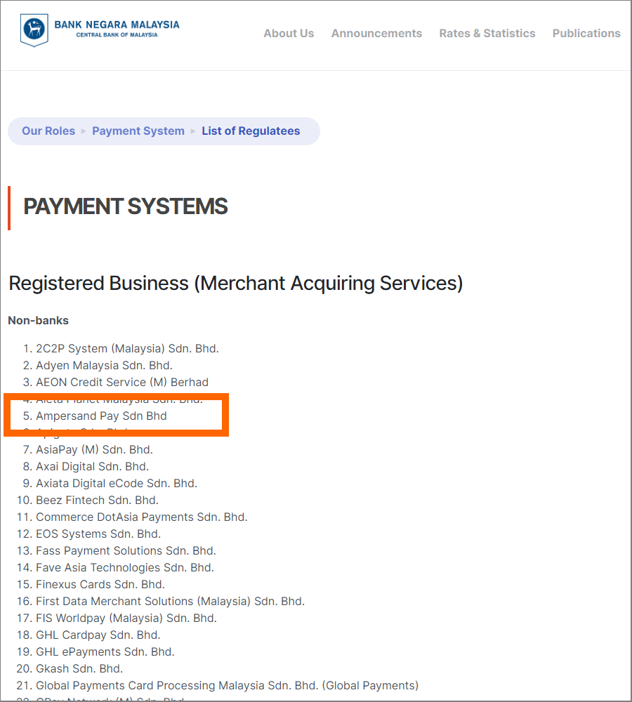 Ampersandpay BNM Merchant Acquiring Service