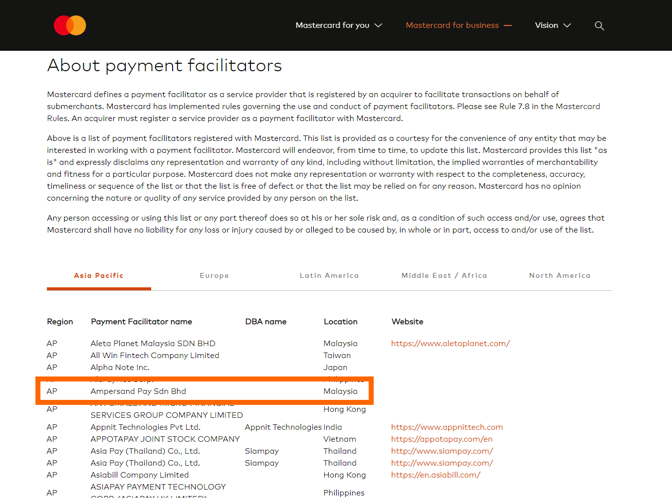 Ampersandpay Payment Facilitator for MasterCard